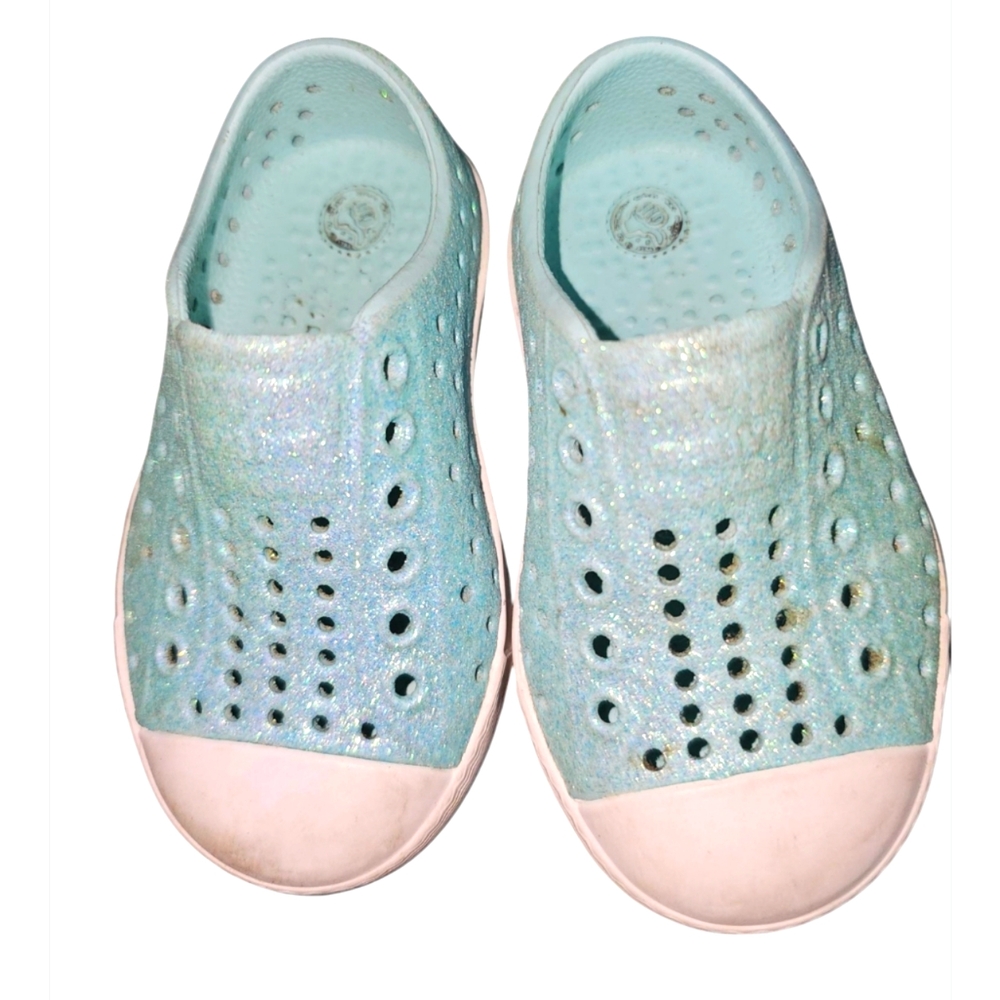 Native Sparkly Aqua Slip-On Shoes